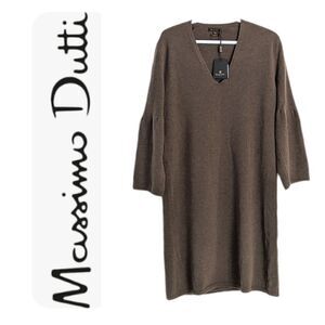 New MASSIMO DUTTI V Neck Wool Blend Sweater Dress Moss Green Small @V